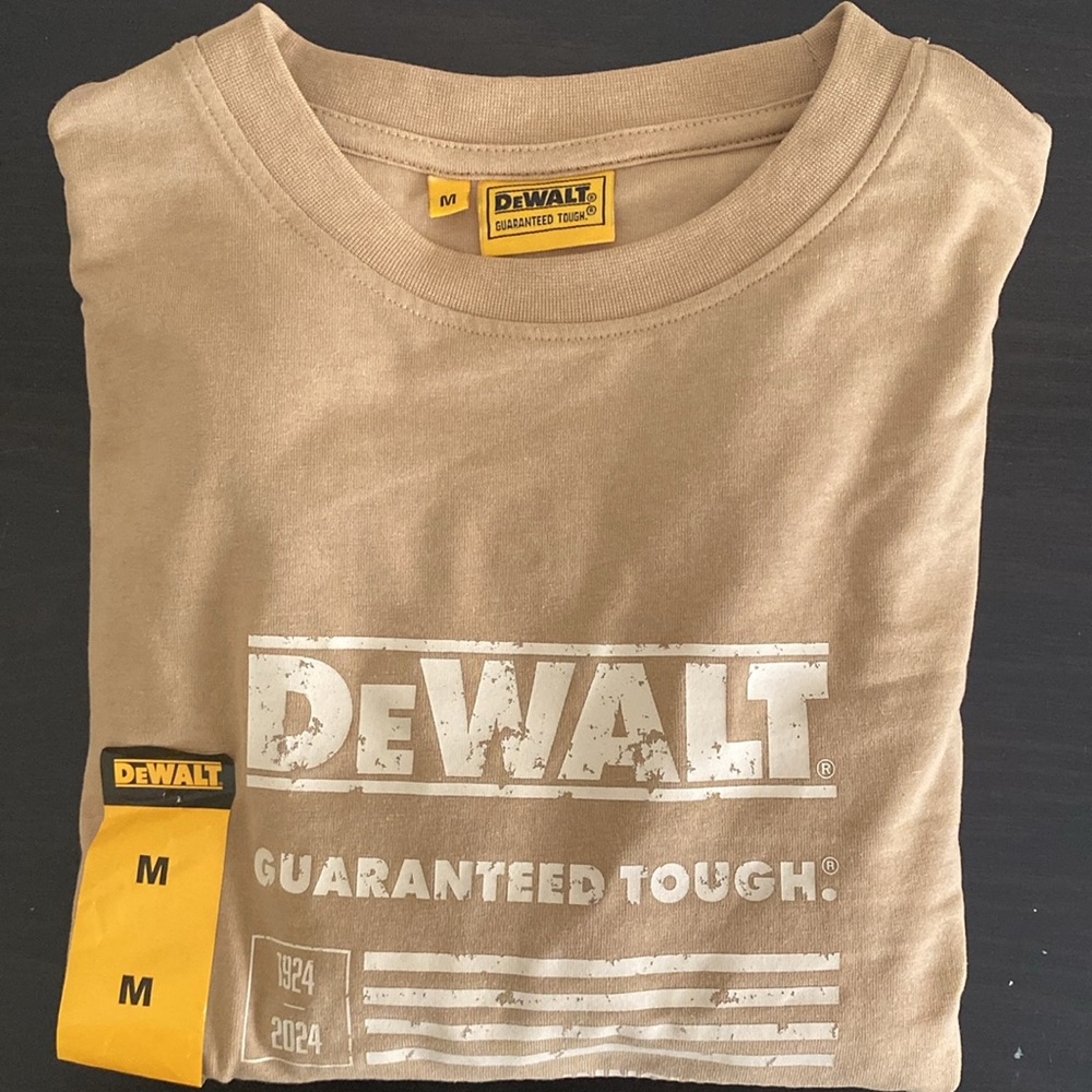 Dewalt Tools T-Shirt Men's 100 Years Baltimore Long Sleeve Beige Guarantee Tough